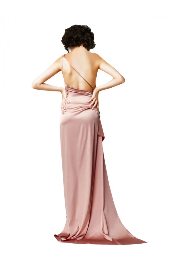 Wholesale Low Back One Shoulder Full Length Silky Satin Prom Dress UK