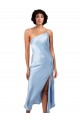 Wholesale Midi Length Short Silky Satin Cocktail Prom Dress / Homecoming Dress with Asymmetric Neckline and High Side Split UK