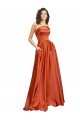 Wholesale Strapless Sweep Train Silky Satin Prom Dress with Pleats UK