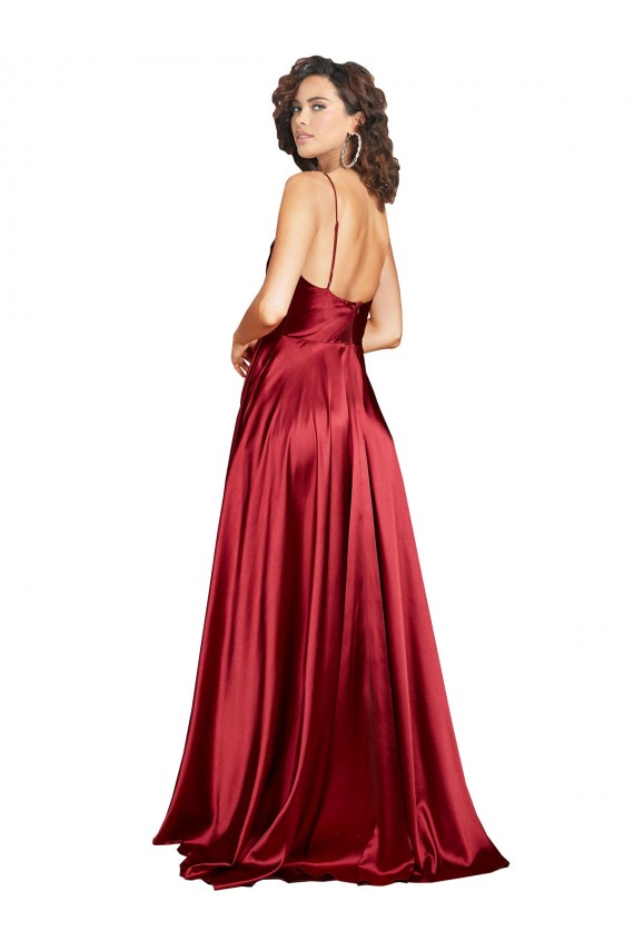 Wholesale Cowl Neckline Long Silky Satin Prom Dress with Spaghetti Straps UK