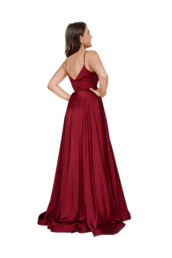 Wholesale Deep V-Neck Sweetheart Long Silky Satin Prom Dress with Thigh High Slit UK