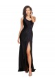 Wholesale Full Length One Shoulder Ruffled Long Silky Satin Prom Dress with High Slit UK