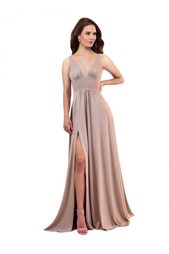 Wholesale Long A-Line Plunge V-Neckline Spandex Prom Dress with Slit UK