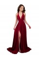 Wholesale A-Line Halter Plunge V-Neckline Open Back Spandex Prom Dress with Slit UK