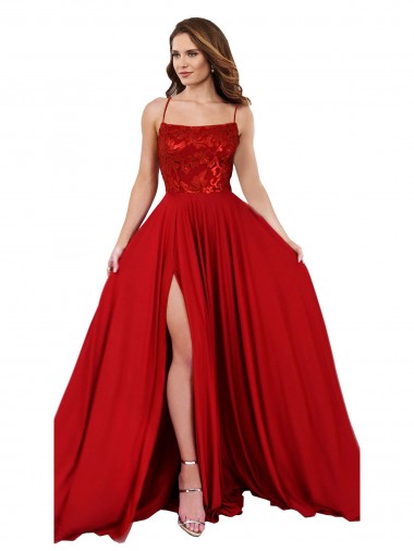 Wholesale Lace Over Bodice Long Spandex Prom Dress with Slit UK