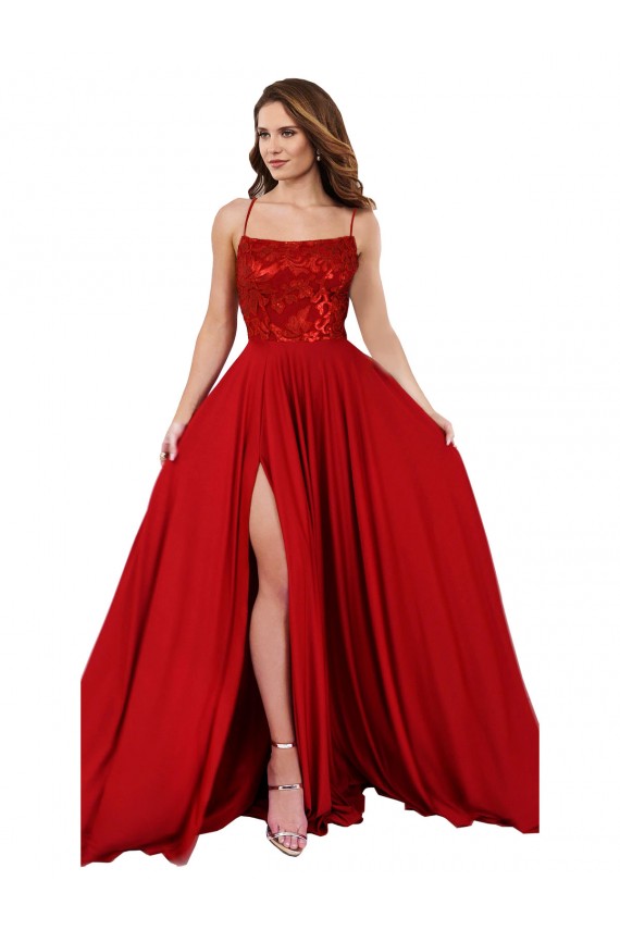 Wholesale Lace Over Bodice Long Spandex Prom Dress with Slit UK