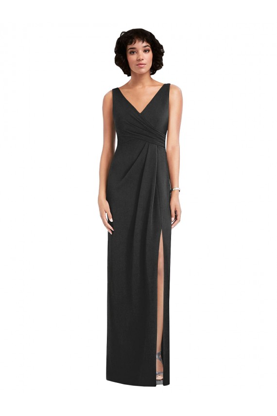 Wholesale Draped Wrap Maxi Spandex Prom Dress with Front Slit UK