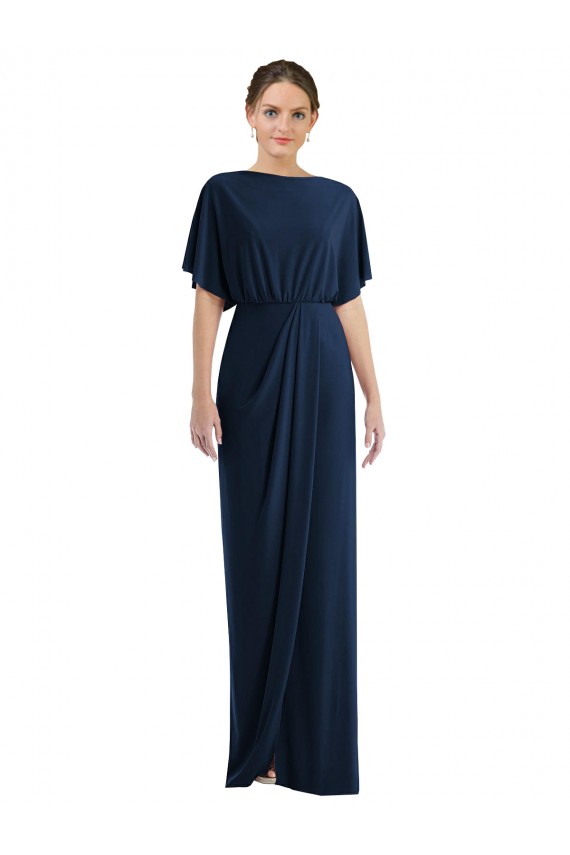 Wholesale Open Back Short Sleeves Draped Tulip Skirt Maxi Spandex Prom Dress UK
