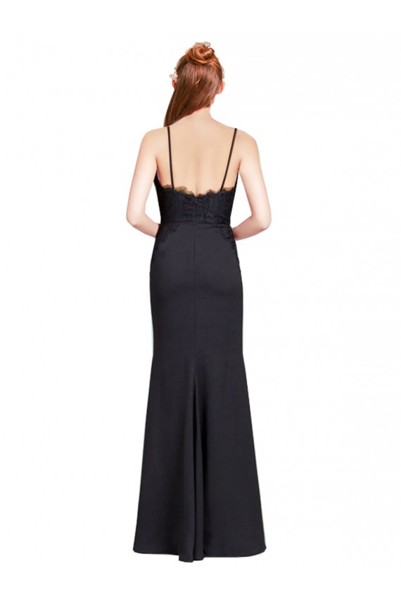 Wholesale Long Chiffon Prom Dress with Lace Bodice and Curved V-Neckline UK