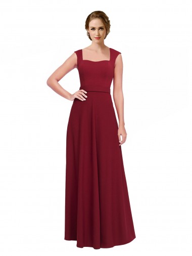 Wholesale Square Neck Subtle Cap Sleeeves Crepe Prom Dress UK