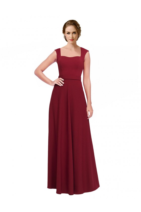 Wholesale Square Neck Subtle Cap Sleeeves Crepe Prom Dress UK