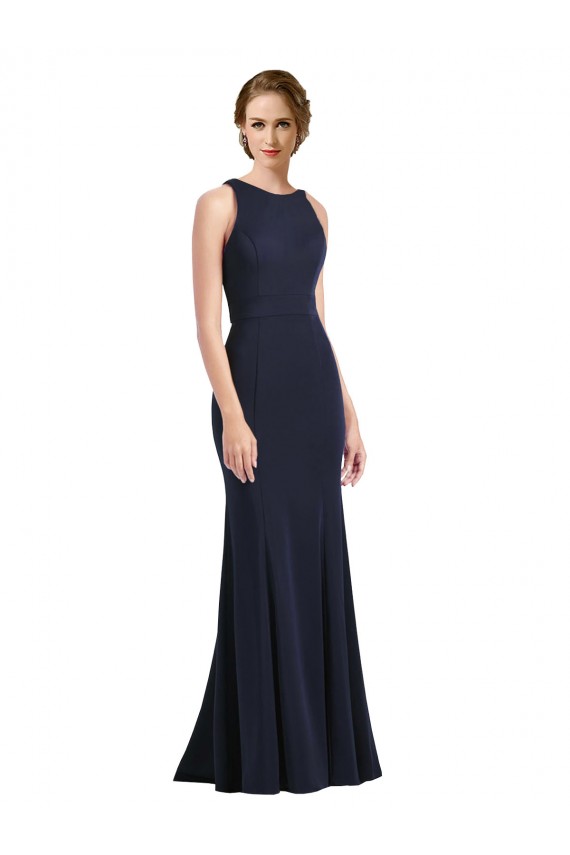 Wholesale High Neck Sheath Long Crepe Prom Dress UK