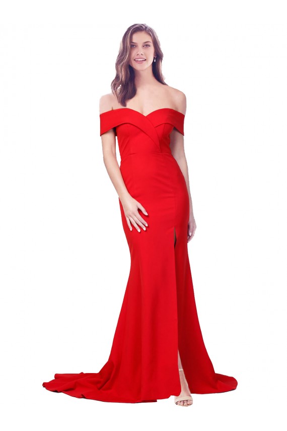 Wholesale Criss Cross Full Length Long Crepe Prom Dress with Side Split UK