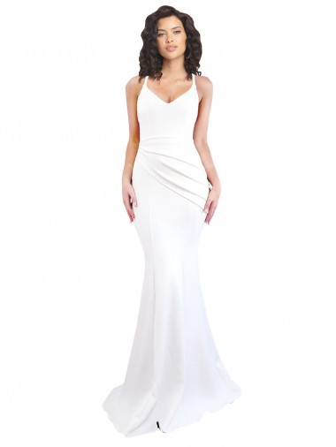 Wholesale Fishtail Shape Spaghetti Straps Open Back Crepe Prom Dress with Ruffles UK