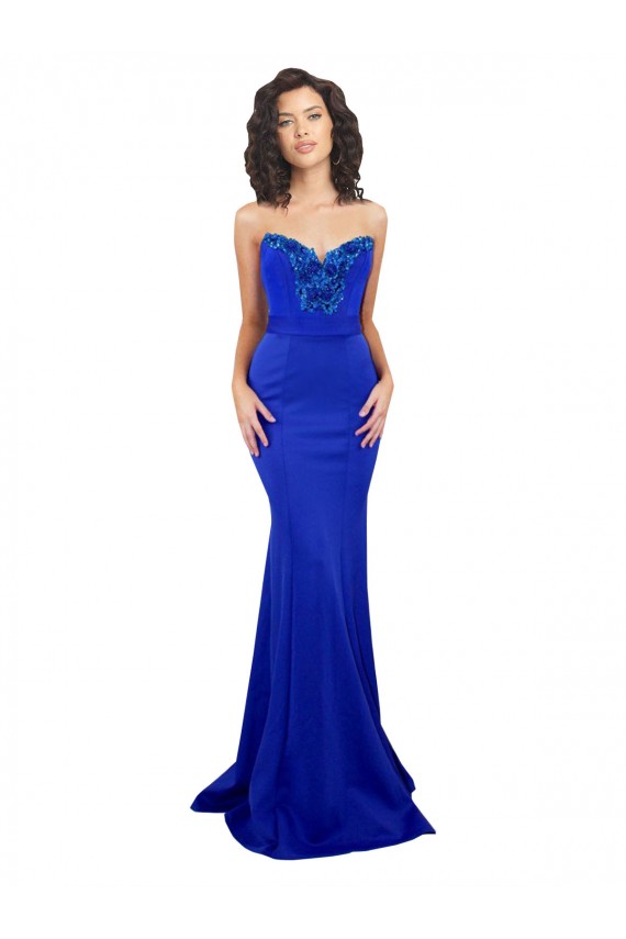 Wholesale Sweetheart Flower Neckline High Neck Crepe Prom Dress UK