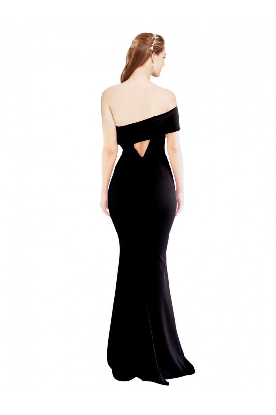 Wholesale Asymmetrical Draped Off the Shoulder Banded Crepe Prom Dress UK