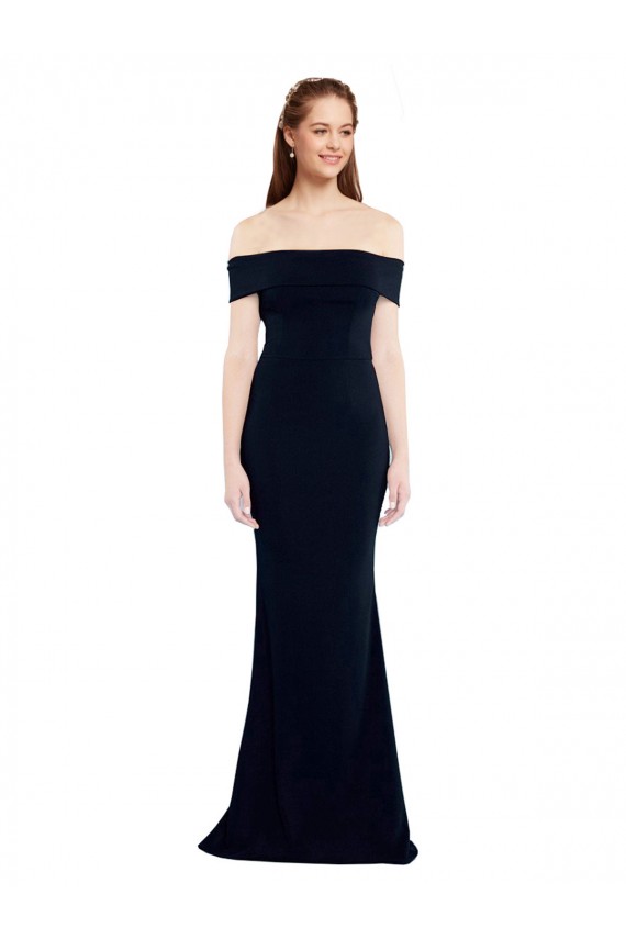 Wholesale Off the Shoulder Fitted Crepe Prom Dress with Back Cut Out UK