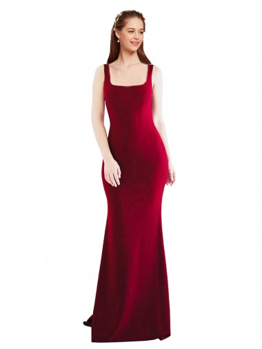 Wholesale Square Neckline and Backline Fitted Crepe Prom Dress UK