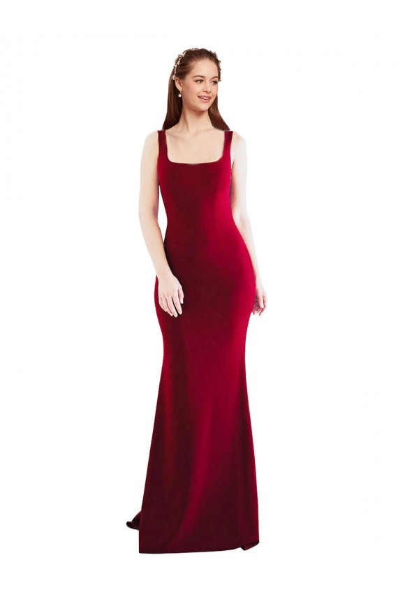 Wholesale Square Neckline and Backline Fitted Crepe Prom Dress UK