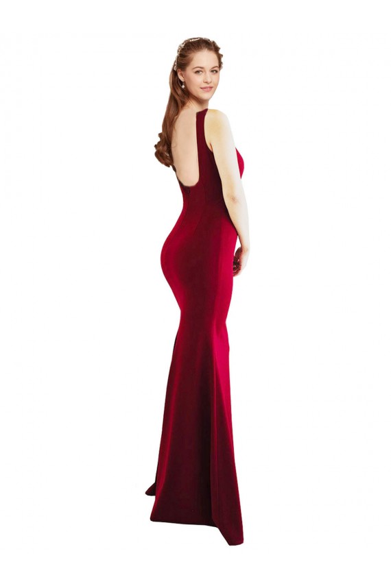 Wholesale Square Neckline and Backline Fitted Crepe Prom Dress UK