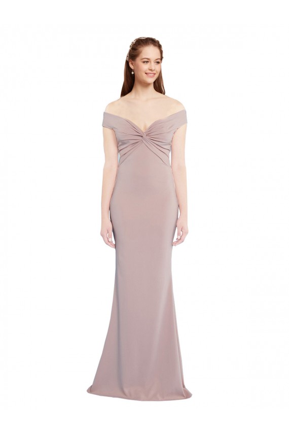 Wholesale Knotted Off the Shoulder Crepe Prom Dress with Cut-Out Back UK