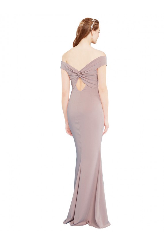 Wholesale Knotted Off the Shoulder Crepe Prom Dress with Cut-Out Back UK