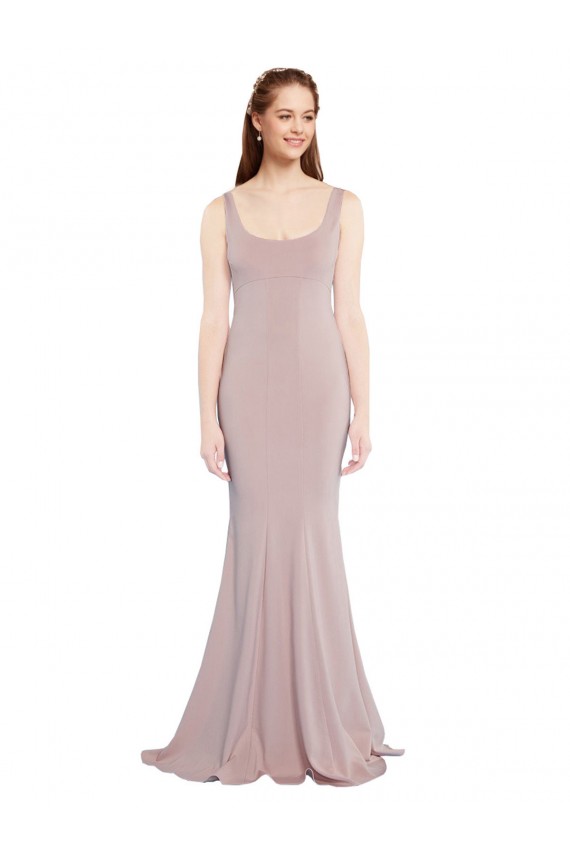 Wholesale Sleeveless Scoop Neck Fully Lined Crepe Prom Dress UK