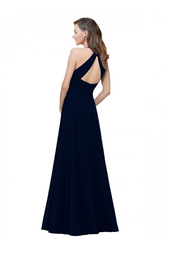Wholesale High Neck Crepe Prom Dress with Pleats and Keyhole Back UK