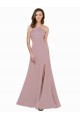 Wholesale High Neck Crepe Prom Dress with Pleats and Keyhole Back UK