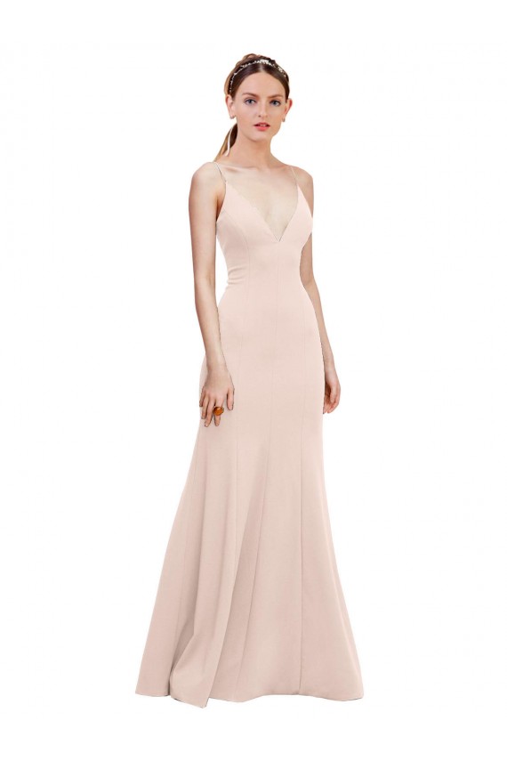 Wholesale Deep V-Neck and Back Long Crepe Prom Dress UK