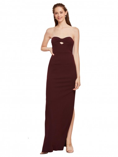 Wholesale Twisted Strapless Keyhole Long Crepe Prom Dress with Slit UK