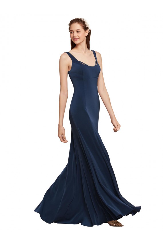 Wholesale Fit and Flare Long Crepe Prom Dress with Round Neck UK