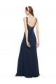 Wholesale Fit and Flare Long Crepe Prom Dress with Round Neck UK