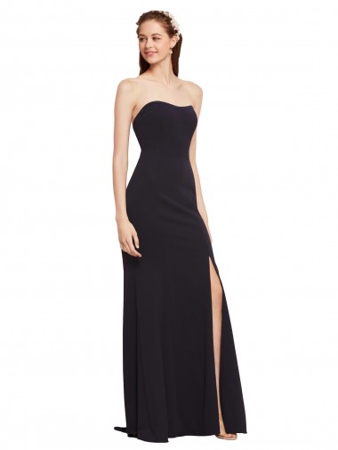 Wholesale Strapless Bodycon Long Crepe Prom Dress with High Slit UK