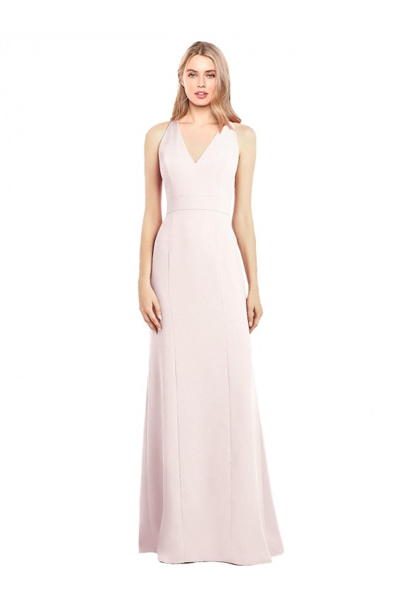 Wholesale V-Neck Keyhole Back Crepe Trumpet Prom Dress UK