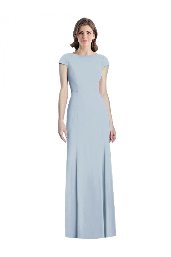 Wholesale Bateau Neck Cap Sleeves Open Back Trumpet Prom Dress UK