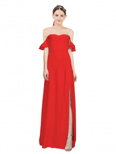 Wholesale Double Ruffle Flounce Sleeves Crepe Prom Dress with Slit UK