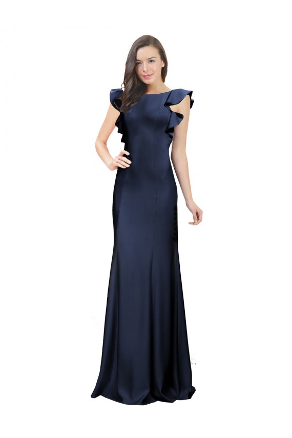 Wholesale Sleeveless Crepe Prom Dress with Cascading Ruffle and Keyhole Back UK