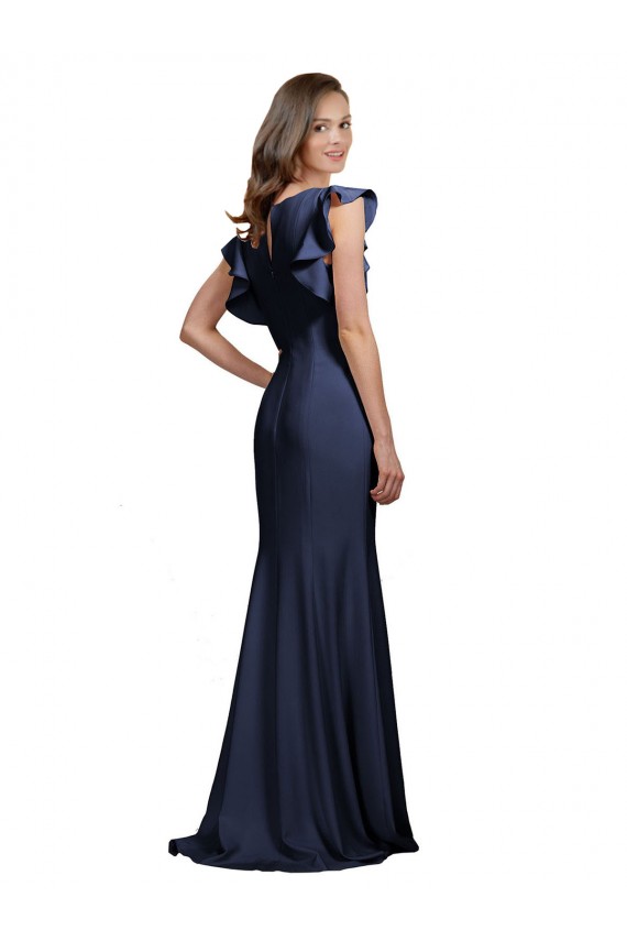 Wholesale Sleeveless Crepe Prom Dress with Cascading Ruffle and Keyhole Back UK