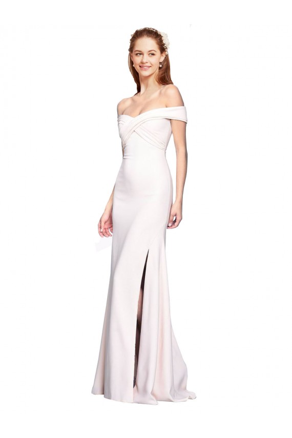 Wholesale Criss Cross Off the Shoulder Crepe Prom Dress with Side Slit UK