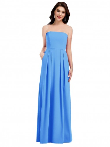 Wholesale Strapless Pleated Skirt Crepe Prom Dress with Pockets UK