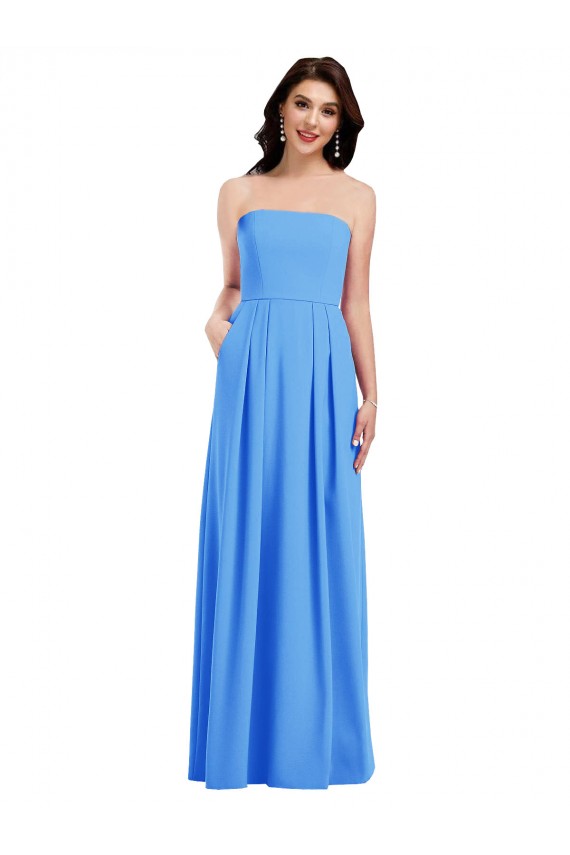 Wholesale Strapless Pleated Skirt Crepe Prom Dress with Pockets UK