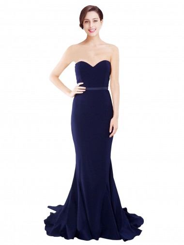 Wholesale Strapless Sweetheart Neckline Crepe Prom Dress with Satin Waistband UK