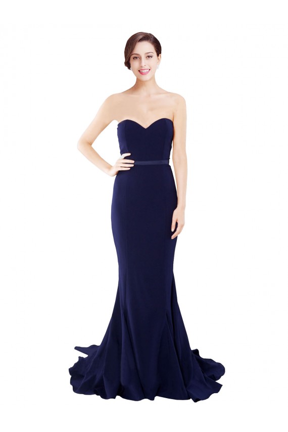Wholesale Strapless Sweetheart Neckline Crepe Prom Dress with Satin Waistband UK