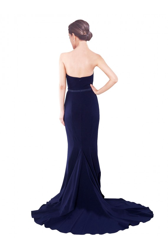 Wholesale Strapless Sweetheart Neckline Crepe Prom Dress with Satin Waistband UK