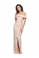 Wholesale Off the Shoulder Long Crepe Prom Dress with Waist Tie and Slit UK