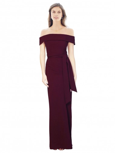 Wholesale Off the Shoulder Long Crepe Prom Dress with Waist Tie UK