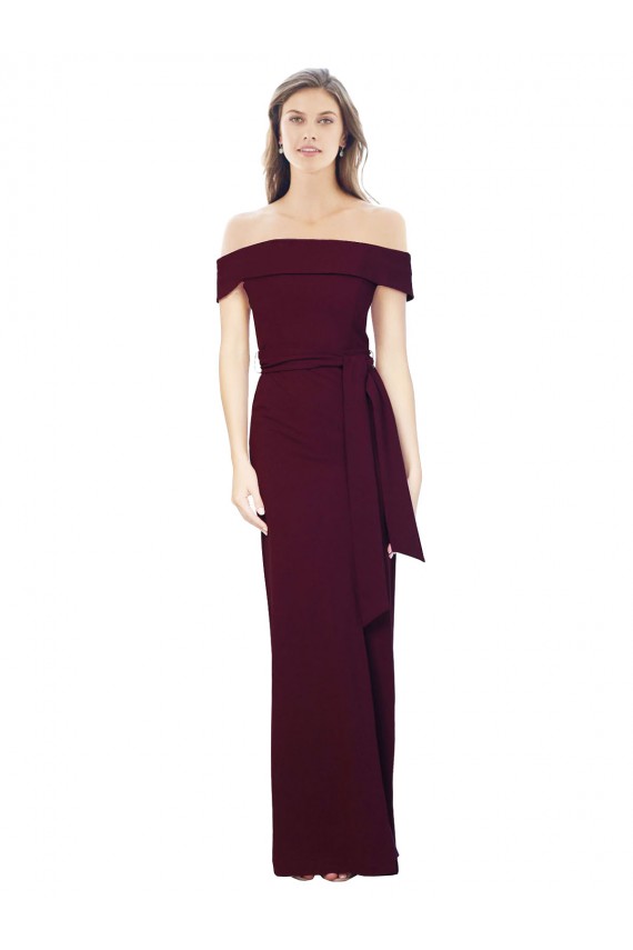 Wholesale Off the Shoulder Long Crepe Prom Dress with Waist Tie UK