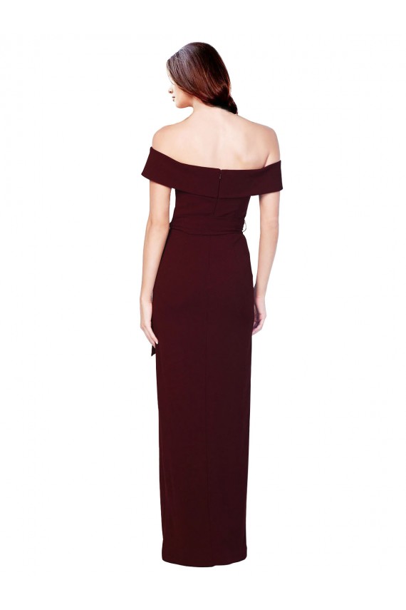 Wholesale Off the Shoulder Long Crepe Prom Dress with Waist Tie UK