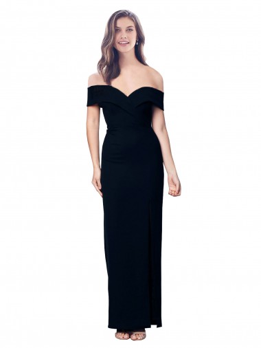Wholesale Off the Shoulder Long Full Length Crepe Prom Dress with Side Split UK